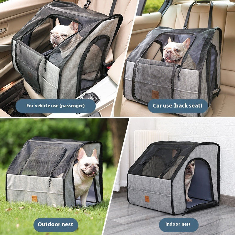 Portable Foldable Pet Car Cage – Waterproof Travel Carrier for Dogs & Cats